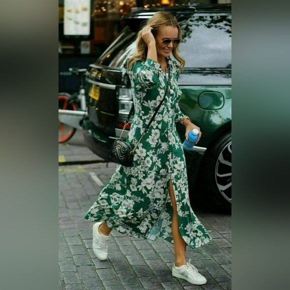 Zara Green Floral Ruched Midi Dress - Picture 2 of 11